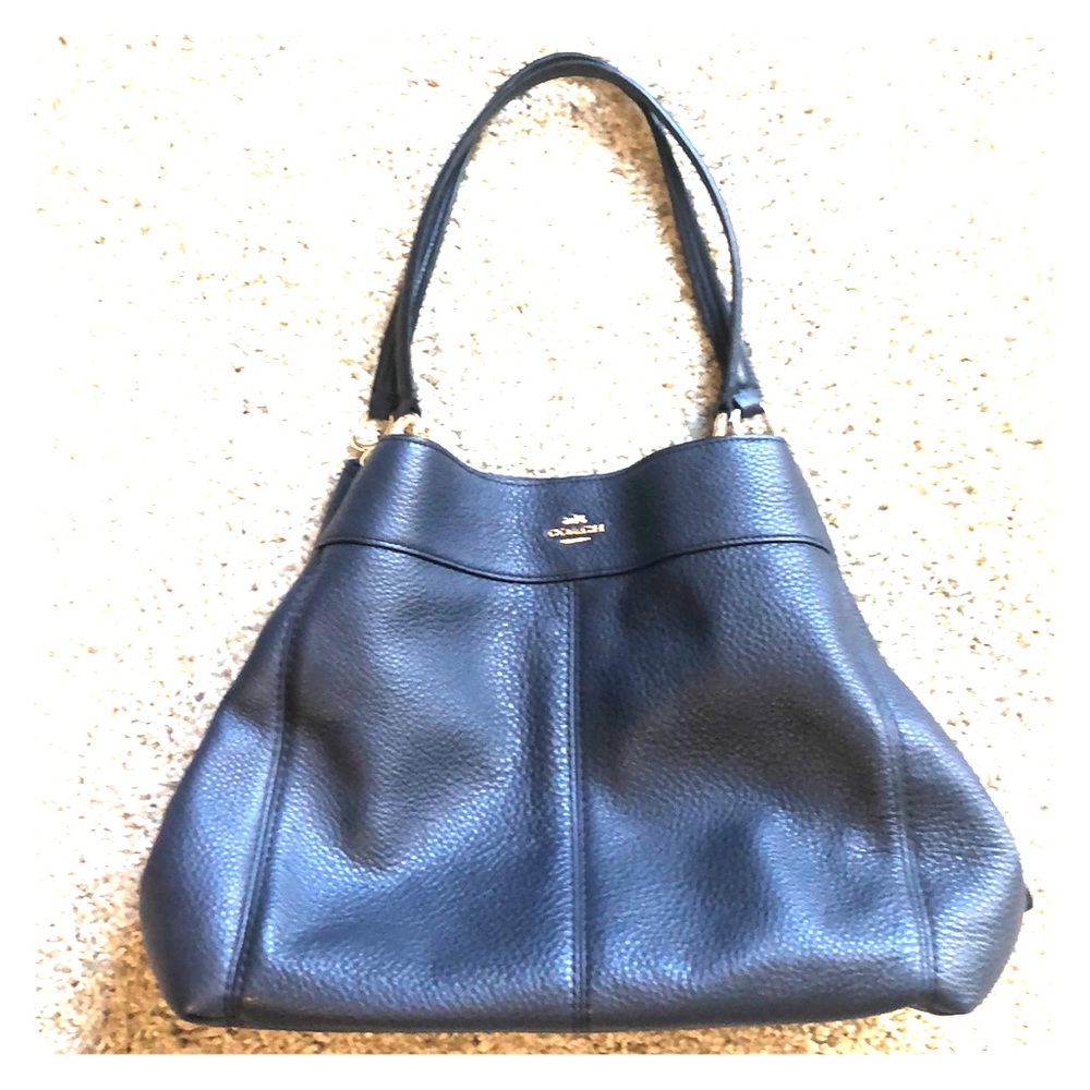 Authentic leather Coach three-section blue purse